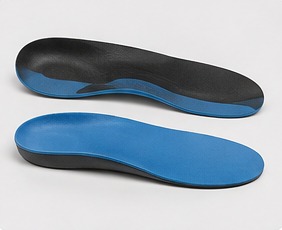 A pair of supportive orthotic insoles with a moulded arch.