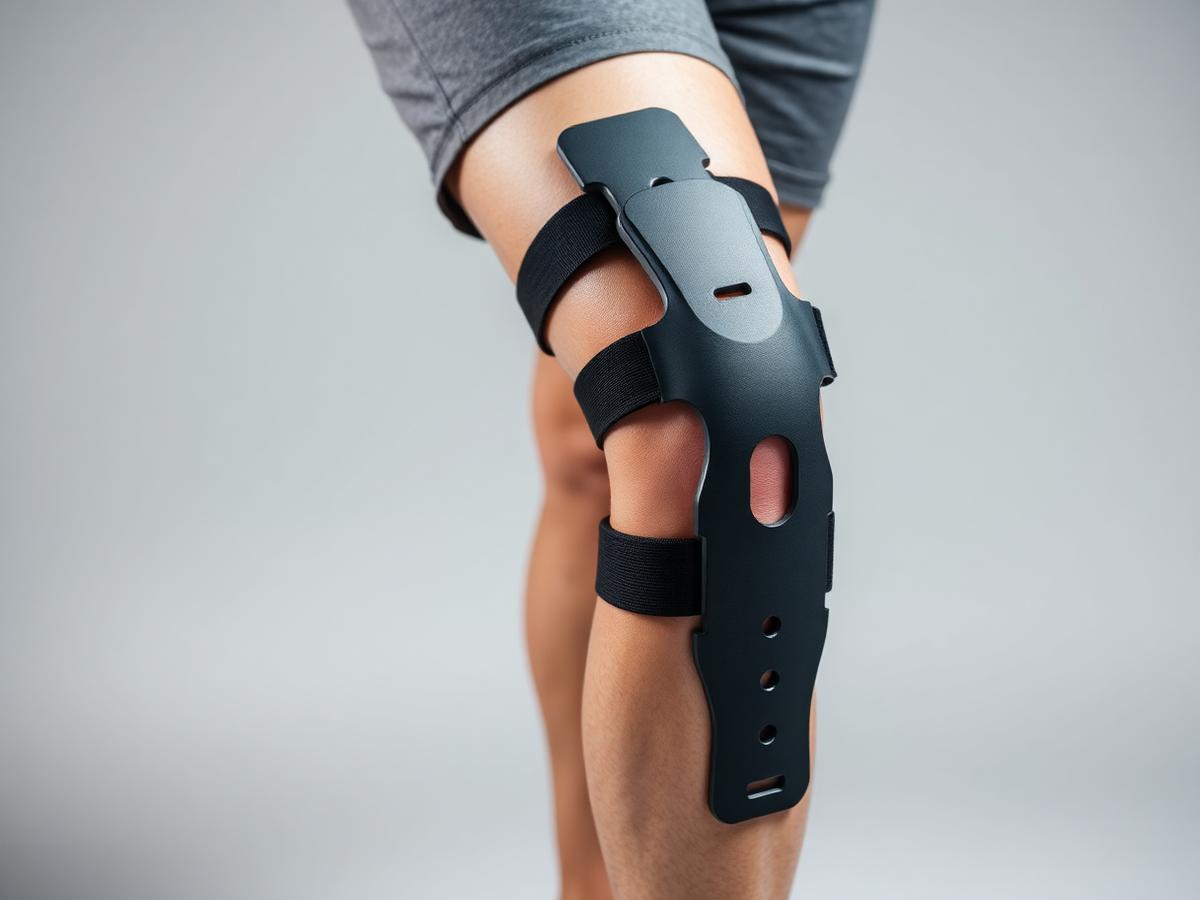 Person wearing a hinged knee brace
