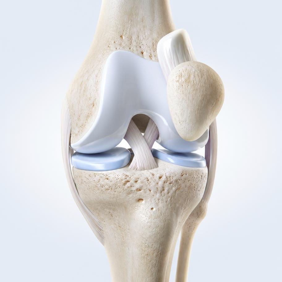 Anatomical render of the bones and cartilage of the knee joint